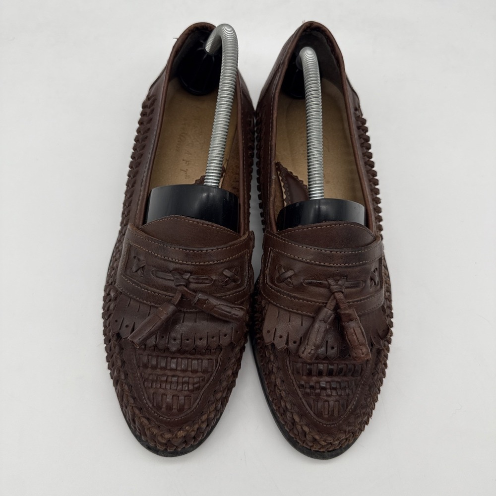 Town Craft Men's Size 9.5 Woven Brown Leather Tassel Loafers Made In Brazil